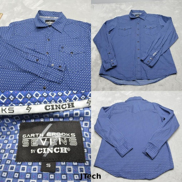 Cinch x Garth Brooks Sevens Pearl Snap Shirt Mens Small Blue Geometric Button Up - Picture 1 of 14